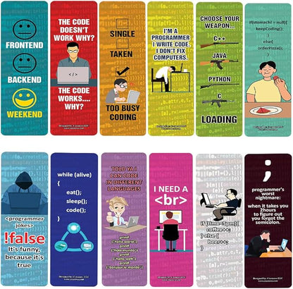 Creanoso Funny Coding Program Bookmarks (5-Sets X 6 Cards) – Daily Inspirational Card Set – Interesting Book Page Clippers – Great Gifts for Adults and Professionals