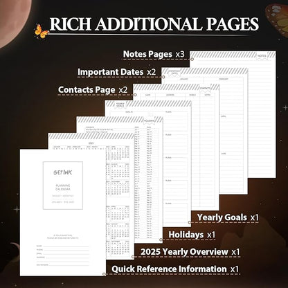 2025 Planner Weekly & Monthly Agenda Book, Daily Planner Hardcover, 2025 To Do List Notebook with Monthly Tabs, Pocket, Spiral Bound, Elastic Closure, Thick Paper(7.5 * 10.2) Butterfly
