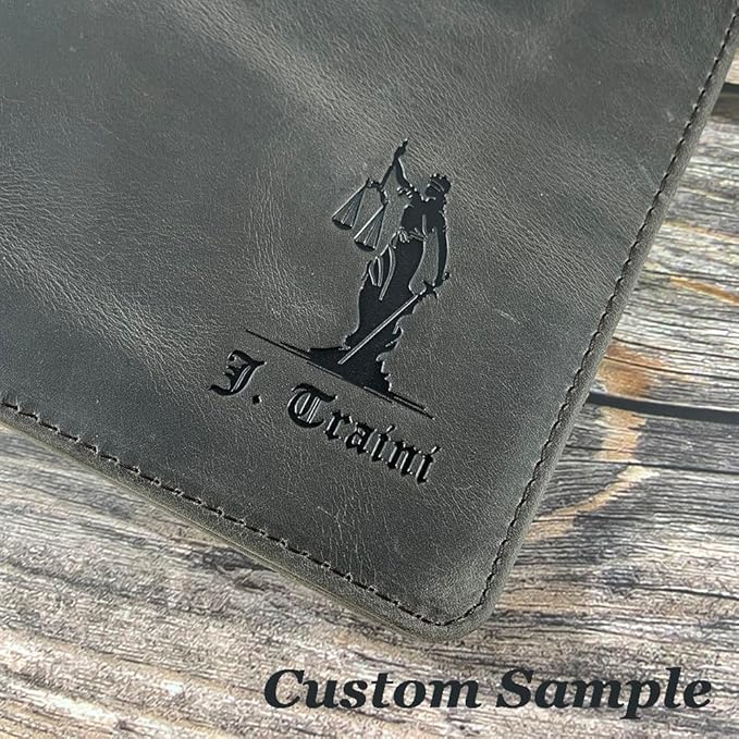 Personalized Leather Portfolio for Lefty, Engraved Leather Notepad Portfolio Binder, Custom Leather Legal Pad Padfolio, Christmas Gift for Him/Her (Notepad, Grey-Custom)