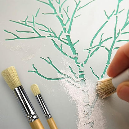 Wooden Stencil Brush Set, 6 Pieces Natural Hog Bristle Dome Stencil Brushes for Painting On Wood Wall, Stencil Projects, Card Making, DIY, Crafts and Acrylic Oil Watercolor Painting…