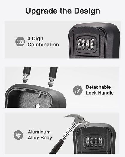 Puroma Key Lock Box, Portable Combination Lockbox Wall-Mounted Key Storage Box for House Keys, Resettable Code Safe Security Lock Box for Home, Office, Apartment Spare Key Storage (1 Pack, Pure Black)