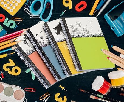 Yansanido Spiral Notebook, 4 Pcs A5 Thick Tree Design Hardcover 8mm Ruled 4 Color 80 Sheets -160 Pages Journals for Study and Notes (Tree)