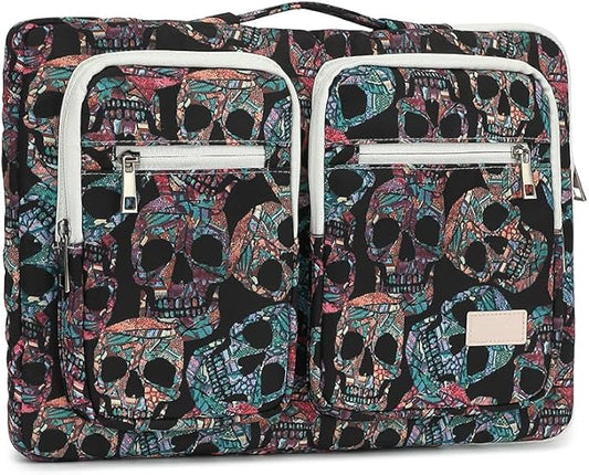 canvaslife 360° Protective Laptop Sleeve Case Bag with 3 Pockets for 14 inch Dell HP Lenovo Laptop and MacBook Pro 14 inch,Surface Laptop 14.4 inch (Skull)