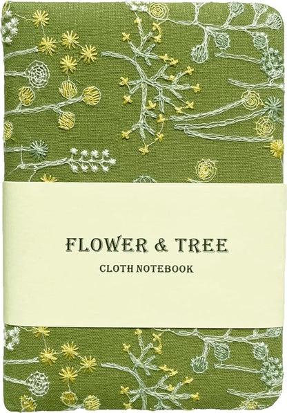 Pocket Notebook, A6 Journal, Small Embroidered Journal, Cute Fabric Notebook, Lay Flat Hardcover Journal, 4x6 Lined Notebook & Sketchbook, Personal Writing Journal for Women, Green Dandelion