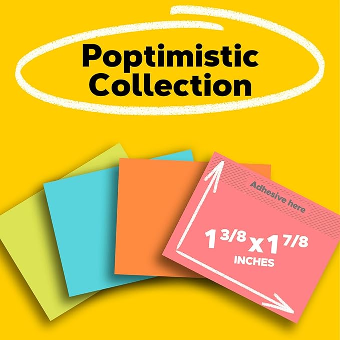 Post-it Mini Notes, 1 3/8 in. x 1 7/8 in., 4 Sticky Notes Pads, 50 Sheets per Pad, Poptimistic Collection, School Supplies and Oﬃce Products, The Original Post-it Note