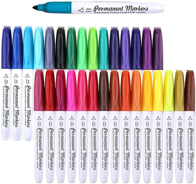 Permanent Marker, 30 Colors Fine Point Permanent Markers, Works Well On Paper, Canvas, Fabric, Crafts,Glass,Metal,Wood Good for Painting, Coloring and Doodling by Smart Color Art