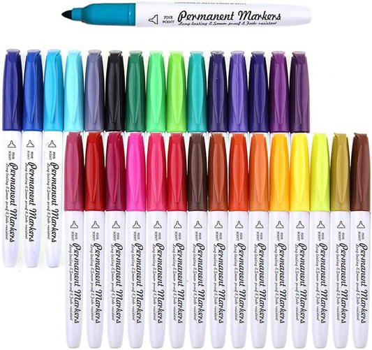 Permanent Marker, 30 Colors Fine Point Permanent Markers, Works Well On Paper, Canvas, Fabric, Crafts,Glass,Metal,Wood Good for Painting, Coloring and Doodling by Smart Color Art