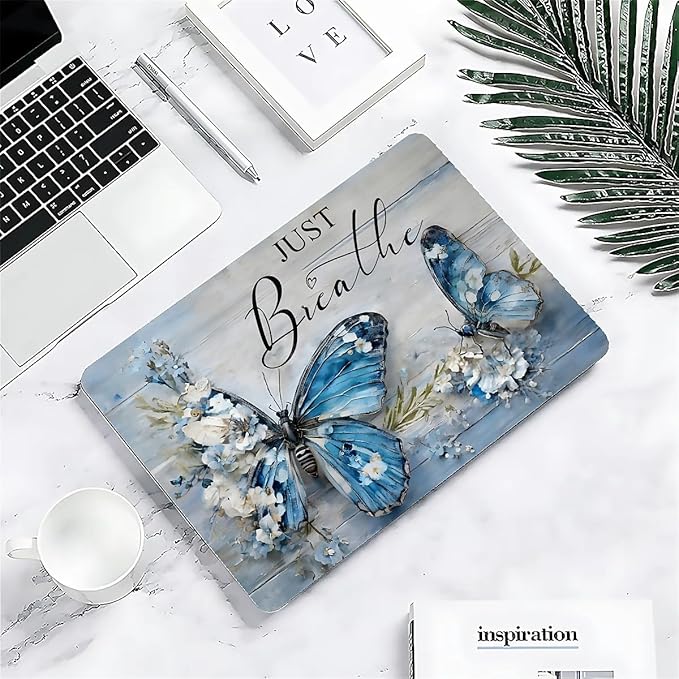 Compatible with 12 Inch MacBook A1534, Blue Flower Butterfly Hard Plastic Shell Cover Case