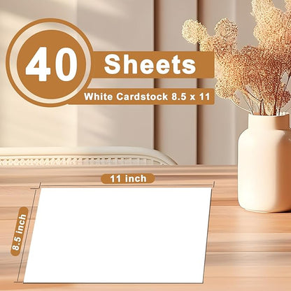 40 Sheets White Cardstock 8.5 x 11 Printer Paper, 200gsm/75lb Premium Craft Paper Card Stock for DIY Card Making, Greeting Cards, Business Cards, Invitations, Certificates, Menus, Wedding