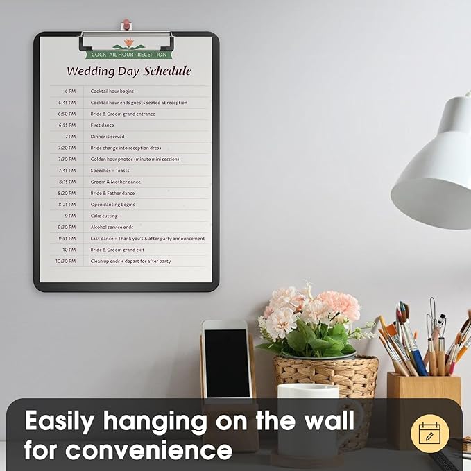 Plastic Clipboards, A4 Black Clip Board 8.5x11 for Classroom, Students, Kid, Woman, Size 9" x 12.5" with Low Profile Clip, Office & School Supply