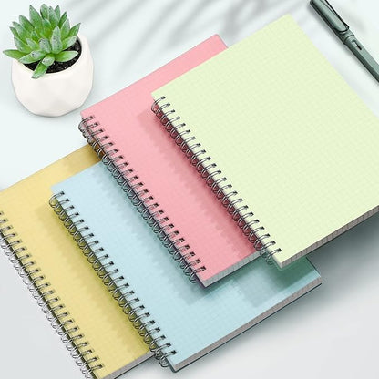 AHGXG Graph Paper Notebook 3 Pack- A5 Grid Notebook Spiral, Thick 100gsm Graph Paper, Transparent Hardcover, 80 Sheets, for Women School Artist Writing Drawing, 5.7"x 8.3", Yellow, Green, Blue