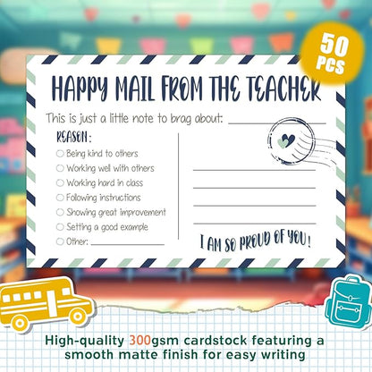 LOVEDMORE Happy Mail from Teacher to Students Incentive Cards, Teacher Mail for Elementary Classroom Rewards