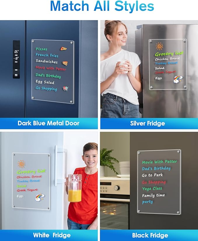 MaxGear Small Magnetic Dry Erase Board for Refrigerator, 12"X 8" Acrylic Magnetic Whiteboard for Fridge Clear White Board Kitchen Menu Board Memo Note Planner, Includes 4 Markers, 1 Cloth
