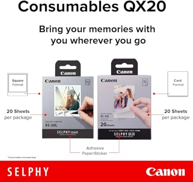 Canon Color Ink/Label Set XS-20L (20 Sheets), Compatible to Canon SELPHY Square Printer