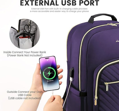 LOVEVOOK Laptop Backpack for Women 15.6 inch,Cute Women Travel Backpack Purse,Professional Laptop Computer Bag,Waterproof Work Business College Teacher Bag Carry on Backpack with USB Port,Royal Purple