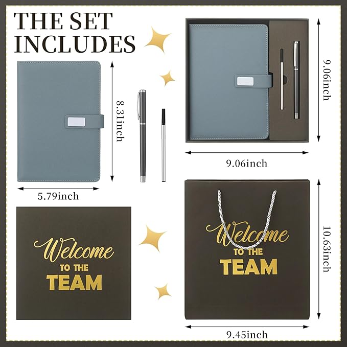 SaieGlossy New Employee Welcome to The Team Gift Sets Notebook and Pen Welcome to The Team Box Employee Appreciation Gift Sets for New Office Worker(Gray)