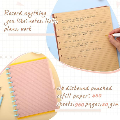 PerKoop 12 Pack 480 Sheets Colored Discbound Refill Paper 8.5 x 11 Inch College Ruled 11 Disc Letter Size Lined Paper Multicolored Refill Notebooks Disc Paper for Refill Paper Journaling (Nutty Color)