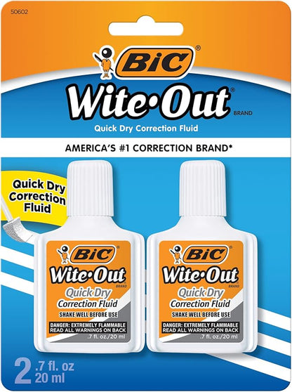 BIC Wite-Out Quick Dry Correction Fluid - 2 pack - white color writeout - white-out