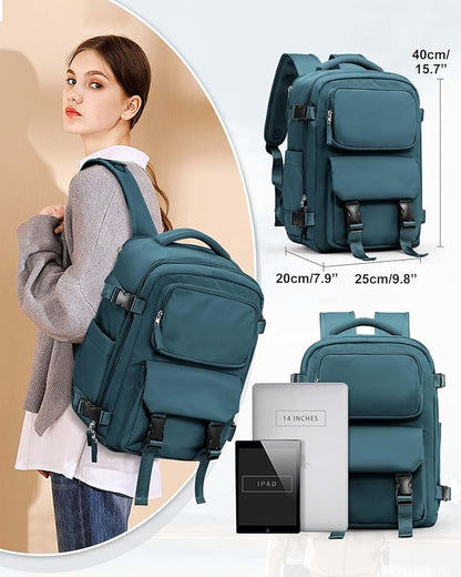 Carry On Backpack, Travel Backpack for Women Men Flight Approved, Personal Item Travel Bag for Airplanes, 14-15.6 Inch Laptop Business Backpack, Casual Daypack Gym Hiking Bakpack Peacock Blue(Small)