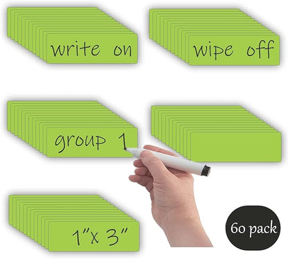 Magnetic Dry Erase Labels (1x3",Pack of 60),Name Tags Magnets Sticker,Durable for Classroom&Office&Cabinet&Whiteboard&Refrigerator&Education&Home&More (Green) Saint Patrick's Day Gift