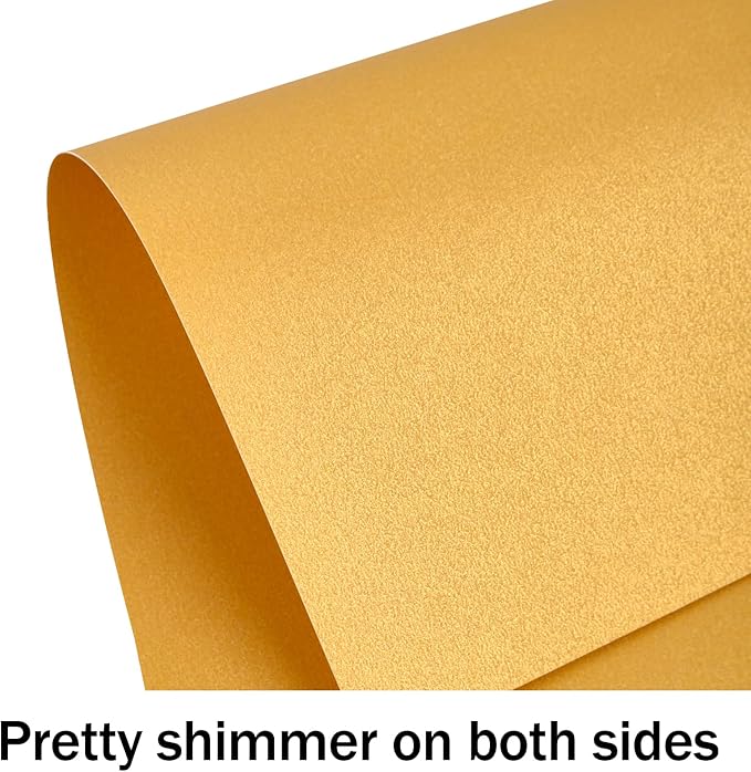 24 Sheets Gold Shimmer Cardstock 8.5 x 11 Metallic Paper, Goefun 80lb Card Stock Pearlescent Paper for Invitations, Birthday, Anniversaries, Card Making