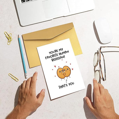 Cute Bean Pun Love Card, Funny Birthday Card for Him Her, Adorable Valentines Card for Boyfriend Girlfriend, Anniversary Card for Husband Wife
