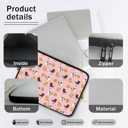 Cat Print Laptop Briefcases for Men Women, Heart Pattern Laptop Sleeve Case Water Resistant Neoprene Computer Carrying Cover 13 Inch Laptop Carrying Bag