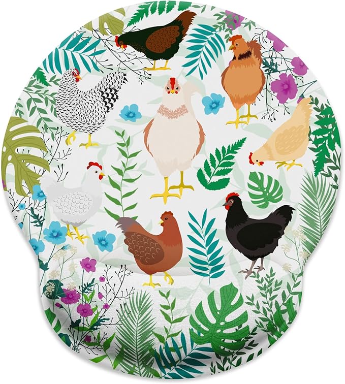 Chicken Ergonomic Mouse Pad with Wrist Rest, Gaming Mouse Pad with Wrist Support, Funny Mouse Pads for Desk, Computer Mousepad with Non-Slip Pain Relief PU Base, Cute Office Desk Accessories