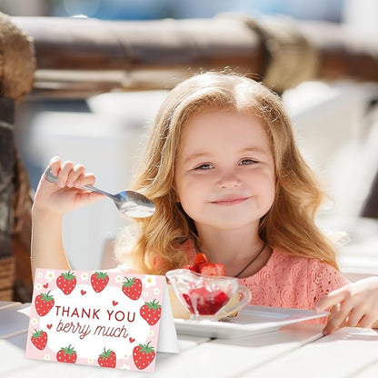 Whaline 50 Packs Strawberry Thank You Cards Red Pink Strawberry Flower Greeting Cards Blank Note Cards Boxed with Envelopes and Stickers for Birthday Baby Shower, 4 x 6 Inch