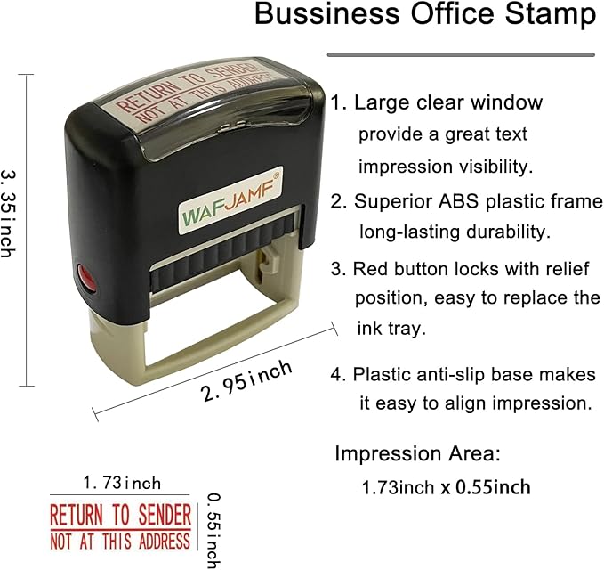 WAFJAMF Return to Sender Not at This Address Stamp – Self Inking Rubber Stamp Office Stamp Message Stamp for Business Supplies Red Ink-L