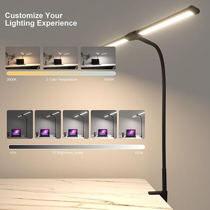 LED Desk Lamp, Double Head Led Desk Lamp, 12W Ultra Bright Architect Task Desk Light, Eye Caring Desk Light, Desk Lamps for Home/Office/Study/Drafting/Sewing/Dorm/Painting(Black)