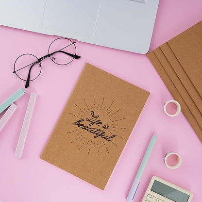 EOOUT 100pcs Lined A5 Kraft Notebook, Journals for Travelers 8.3x5.5in Notebooks 30 Sheets/60 Pages for Students and Office Travel Journal Set