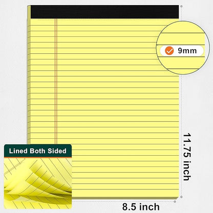 Legal Pads 8.5 x 11 Yellow Writing Pads Wide Ruled Note Pads 8.5 x 11 Lined Double-Sided Notepad for Home, School, Office Use, 80gsm Perforated Paper, Sturdy Cardboard Backing, 6 Pack (30 Sheets/Pad)