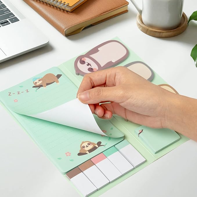 I Just Really Like Sloths Sticky Notes Set, 550 Sheets, Cute Cartoon Sloths Self-Stick Notes Pads Animal Divider Tabs Bundle Writing Memo Pads Back to School Office Supplies Small Gift