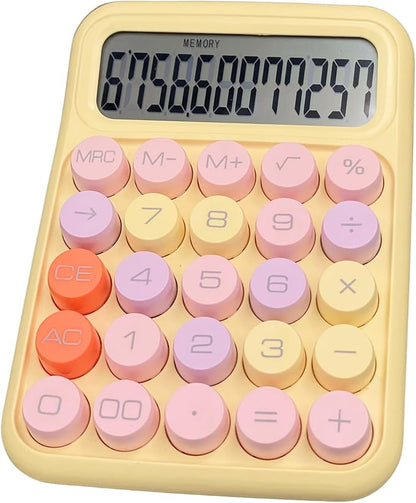 Colorful Candy Calculator, Yellow Cute Typewriter-Inspired Mechanical Key, Large Screen, Round Button, Vintage Aesthetic, Portable, Easy-to-use Desk Accessories for Office School Home for Women Girls
