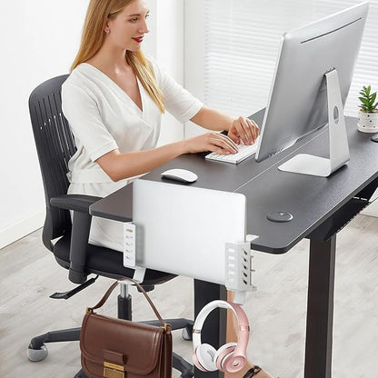 FEIKU No Drill Desk Side Laptop Mount,Hanging Laptop Holder for Office and Home，Clamp on Desk Side Storage Organizer for Laptops/MacBook/Book/Keyboards/Headphone/Gamepad/Backpack White