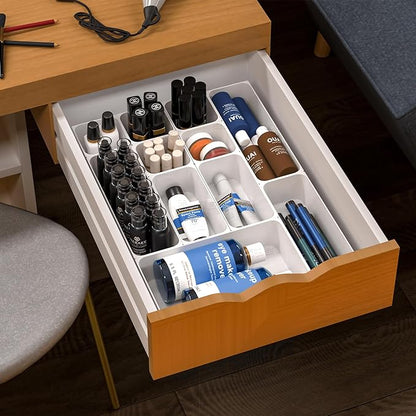 25 pc Plastic Drawer Organizer Set,4 Size Small Storage Containers for Organizing Jewelry,Utensil,Junk,Tea,Makeup,Shallow Drawer Organizers Tray Suitable for Office,Desk,Bathroom,Vanity,Kitchen,White