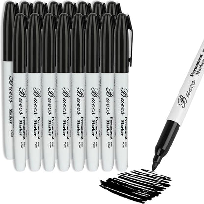 Permanent Markers, 128 Count Black Permanent Markers, Fine Point, Waterproof & Smear Proof Markers, Quick Drying, Office Supplies for School, Office, Home