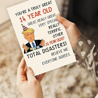 Funny Trump 14th Birthday Card Gift for Son Daughter, Humorous 14 Year Old Birthday Gift for Boys Girl, Happy 14th Birthday Decorations for Him Her