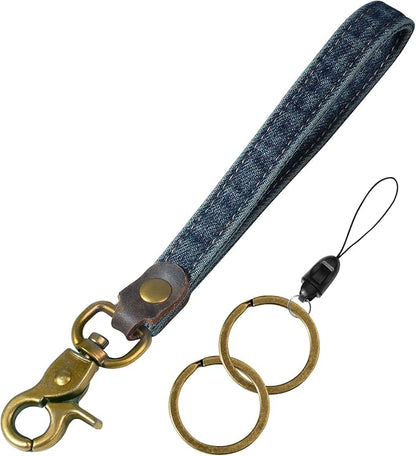 Fishent Denim Wristlet Keychain for Women Men, Cute Key Chain, Wrist Lanyards for Car Keys ID Badge Wallet Card Holder