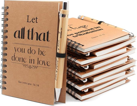 20Pcs Christian Gifts Prayer Journal,10 Bulk Spiral Notebooks with 10 Bible Pens for Christian Women Men, Church Supplies for Office School Visitor, Pocket Bible Journal Notebooks for Believer