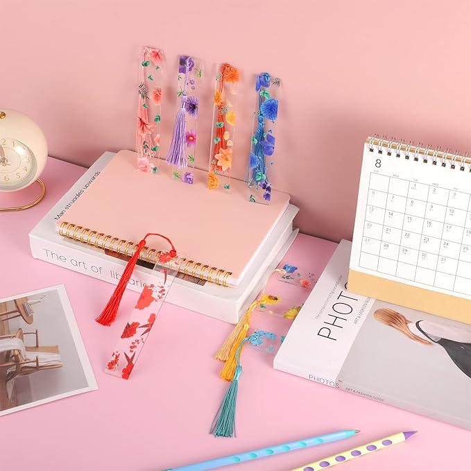 20 Pieces Flower Resin Bookmark Transparent Floral Bookmarks for Women Cute Bookmarks Flower Page Marker with Tassels Graduation Gifts for Women