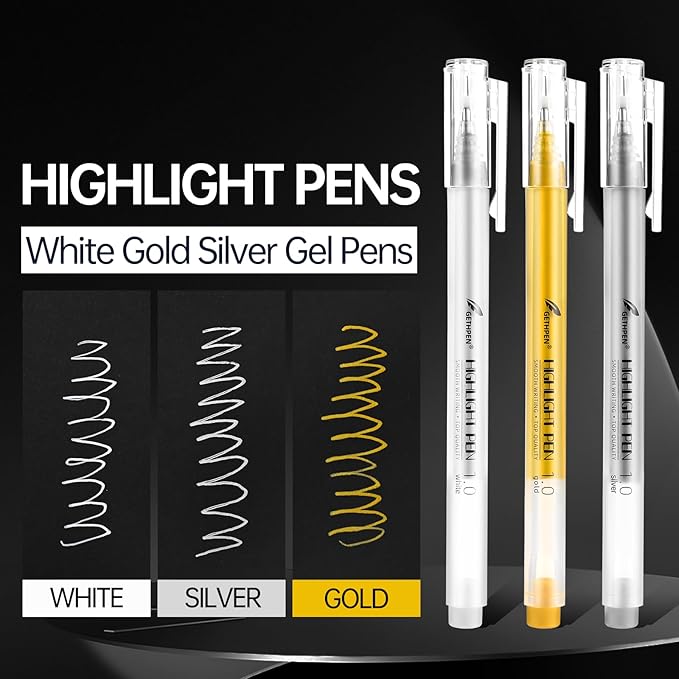 Gold Pens, 3Pack,1mm Extra Fine Point, Gold Gel Pens for Artists, Gold Gel Pen, Gold Ink Pen, Gold Pens for Black Paper, Gold Drawing Pens,Gold Pen for Artists Drawing