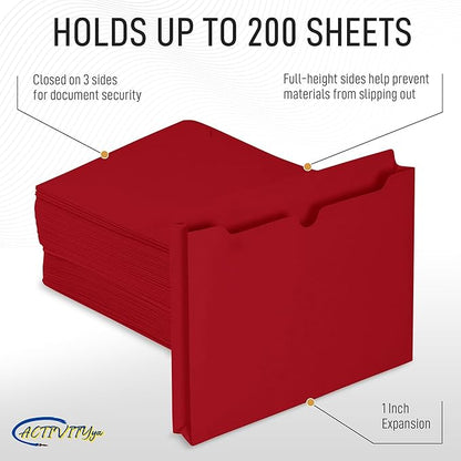 Red File Jackets, 1 Inch Expansion, Letter Size, Reinforced Straight-Cut Tab, 6 Pack