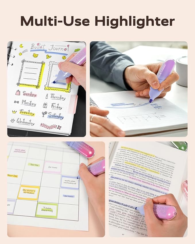 Four Candies 8 Pcs Highlighters Assorted Colors, Cute Pastel Highlighter Set, Dry Quickly, Soft Chisel Tip, Assorted Colors Bible Highlighter for No Bleed, Aesthetic Highlighters for School, Office