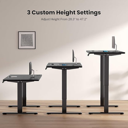 Electric Standing Desk Frame, Height Adjustable Table Legs with Memory Controller, Stand Up Desk Frame Up to 47.2", Ergonomic Standing Desk Base for Home and Office, Black Frame Only
