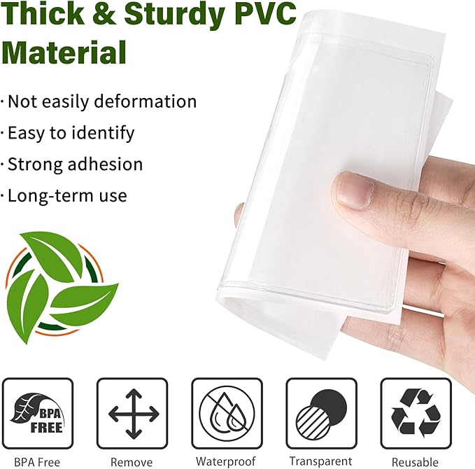 52 Pack Index Card Pockets with Top Open, 3.5 x 3 Inch Adhesive Label Pockets Clear Plastic Index Card Holder for Organizing, Storage Bins, Library Cards, Notes