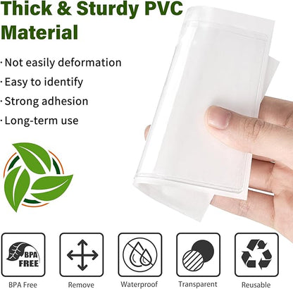 52 Pack Index Card Pockets with Top Open, 3.5 x 3 Inch Adhesive Label Pockets Clear Plastic Index Card Holder for Organizing, Storage Bins, Library Cards, Notes