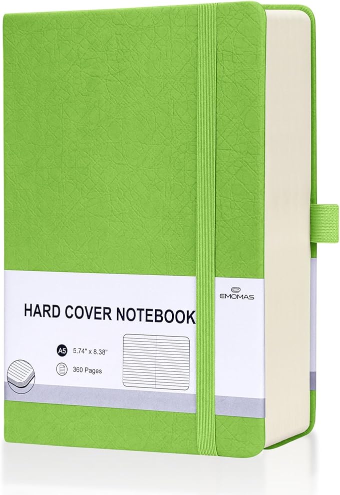 Lined Journal Notebook, 360 Numbered Pages(With page number), Thick Journal for Writing A5 College Ruled Notebook, 100gsm Lined Paper, Leather Hardcover, 5.75'' X 8.38''-1 Pack, Grass Green