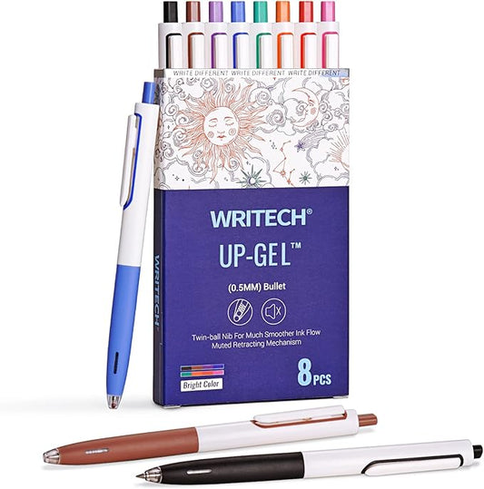 WRITECH Retractable Gel Ink Pens: Multicolor 0.5mm Fine Point Pen No Smear & Bleed for Journaling Sketching Drawing Notetaking Extra Smooth Writing Silent Click Pen Set Up-Gel 8ct